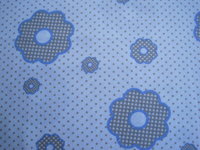 Bedrukte Katoen Bloem Blauw Beige Stip 12 Meter